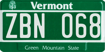 VT license plate ZBN068