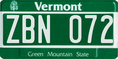 VT license plate ZBN072