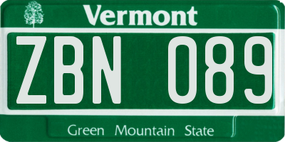 VT license plate ZBN089