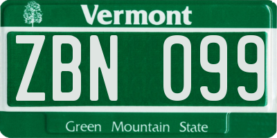 VT license plate ZBN099