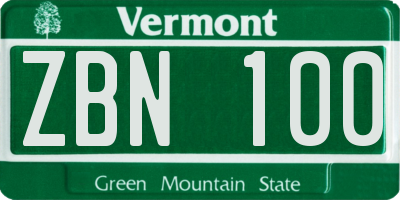 VT license plate ZBN100