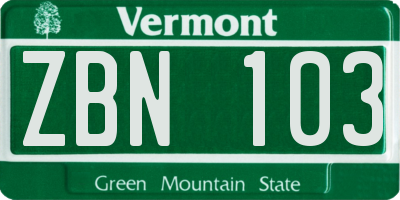 VT license plate ZBN103