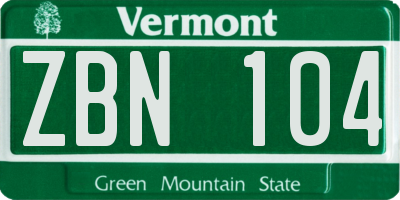 VT license plate ZBN104