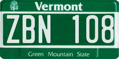 VT license plate ZBN108