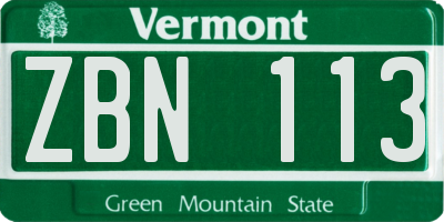 VT license plate ZBN113