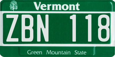VT license plate ZBN118