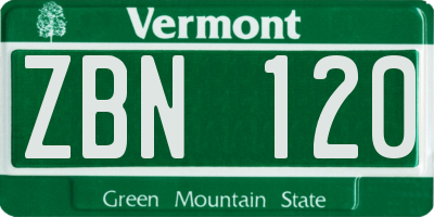 VT license plate ZBN120