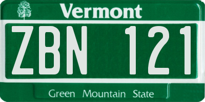 VT license plate ZBN121