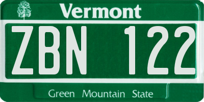 VT license plate ZBN122