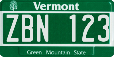 VT license plate ZBN123