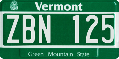 VT license plate ZBN125