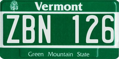VT license plate ZBN126