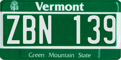 VT license plate ZBN139