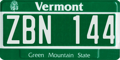 VT license plate ZBN144