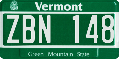 VT license plate ZBN148