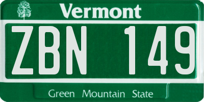 VT license plate ZBN149