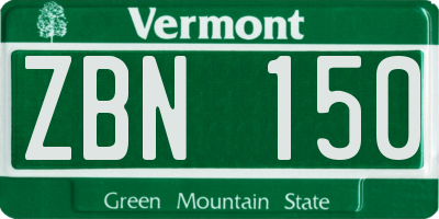 VT license plate ZBN150