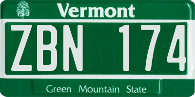 VT license plate ZBN174