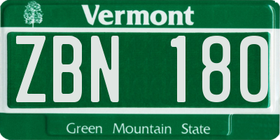 VT license plate ZBN180
