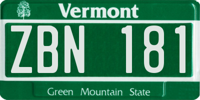 VT license plate ZBN181