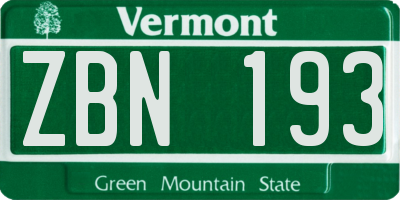 VT license plate ZBN193