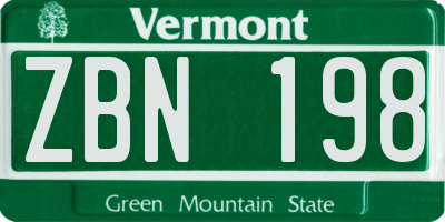 VT license plate ZBN198