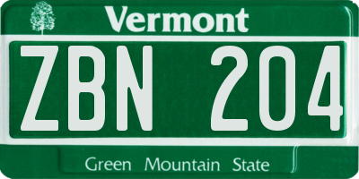 VT license plate ZBN204