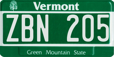 VT license plate ZBN205
