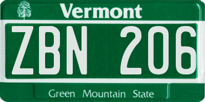 VT license plate ZBN206