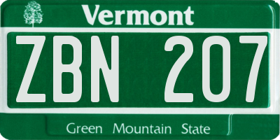 VT license plate ZBN207