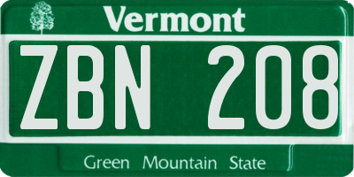 VT license plate ZBN208