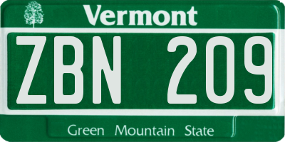 VT license plate ZBN209