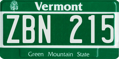 VT license plate ZBN215