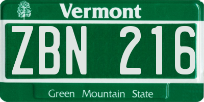 VT license plate ZBN216