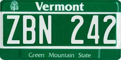 VT license plate ZBN242