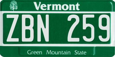 VT license plate ZBN259