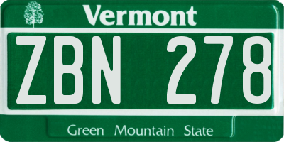 VT license plate ZBN278