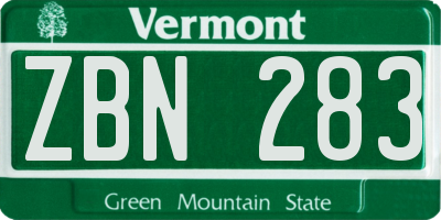 VT license plate ZBN283