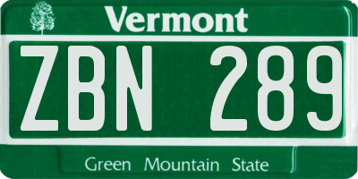 VT license plate ZBN289