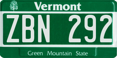 VT license plate ZBN292