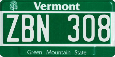 VT license plate ZBN308