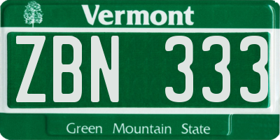 VT license plate ZBN333