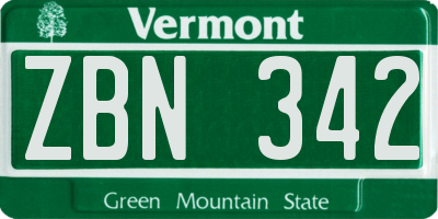 VT license plate ZBN342