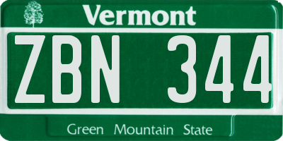 VT license plate ZBN344