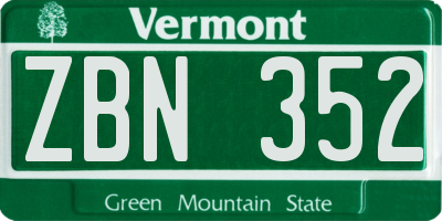 VT license plate ZBN352