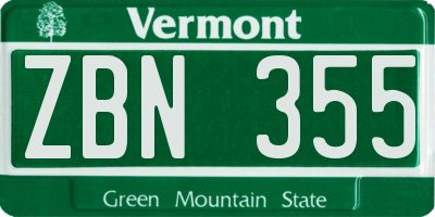VT license plate ZBN355