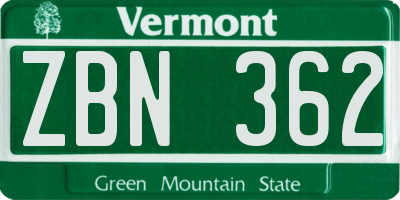VT license plate ZBN362