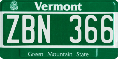 VT license plate ZBN366