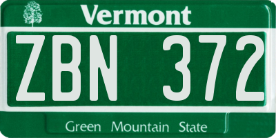 VT license plate ZBN372