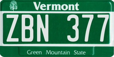VT license plate ZBN377